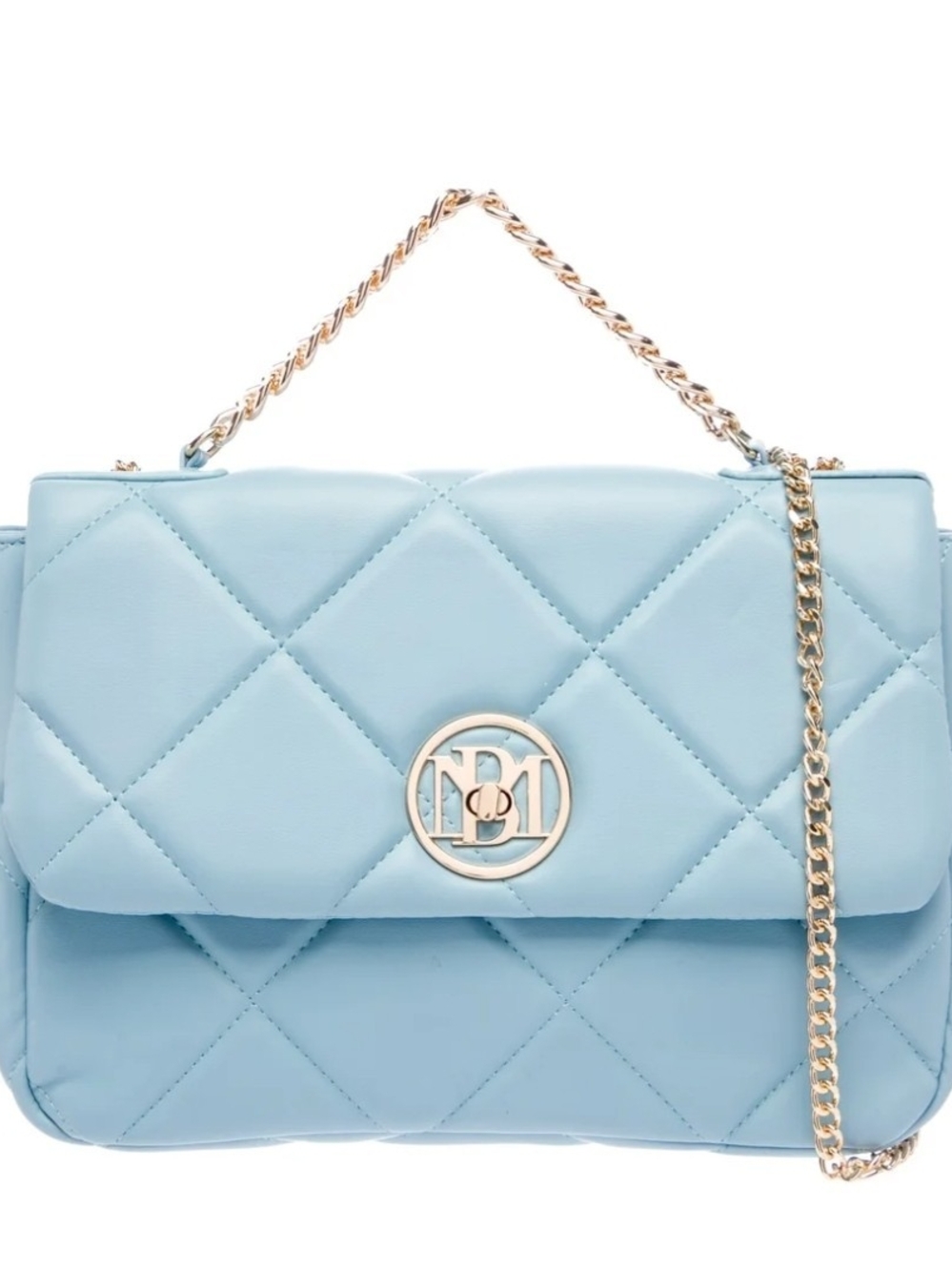 Badgley Mischka Quilted Light Blue Satchel with Gold Chain -EUC